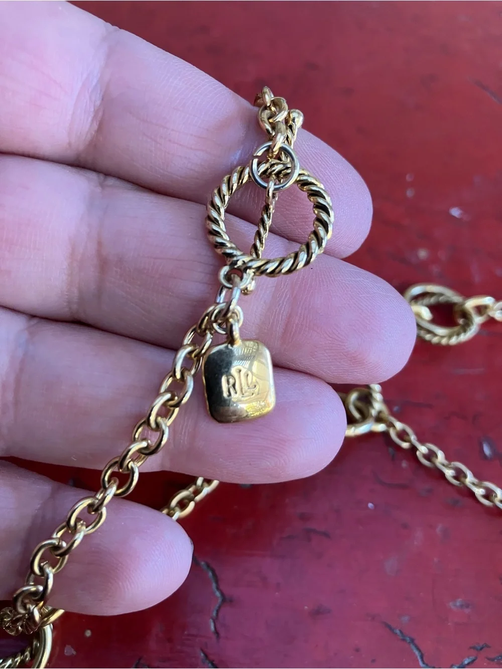 Ralph Lauren 34” Nautical Gold Tone Long Chain Necklace with Textured Links